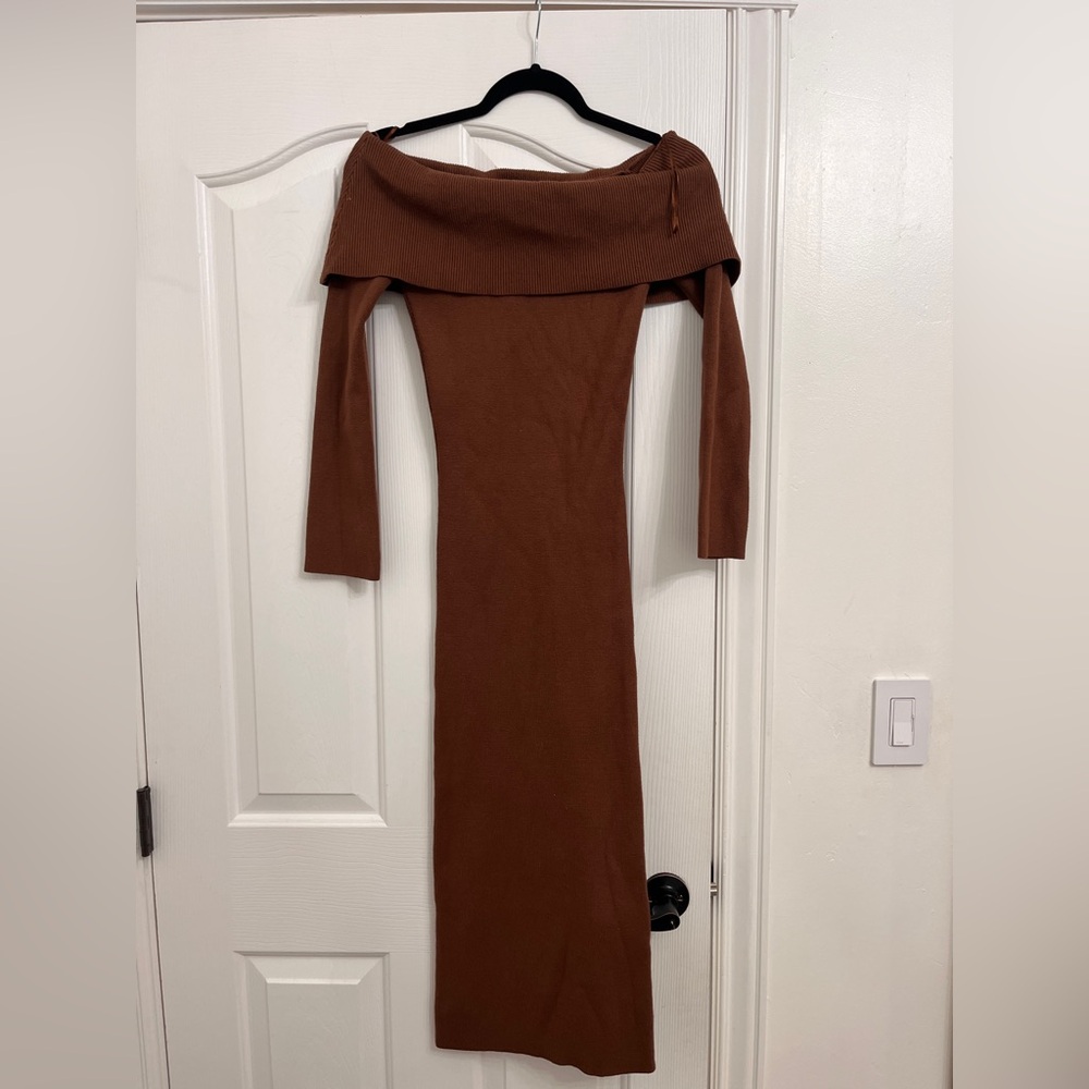 Pretty Lavish Brown Off-Shoulder Dress